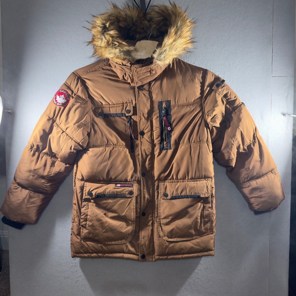 3389 | Canada Weathergear Faux Fur Hood Heavy Winter Parka Jacket Brown Mens L